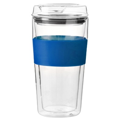 Consol Double Walled Glass Travel Mug With Glass Lid - Royal Blue